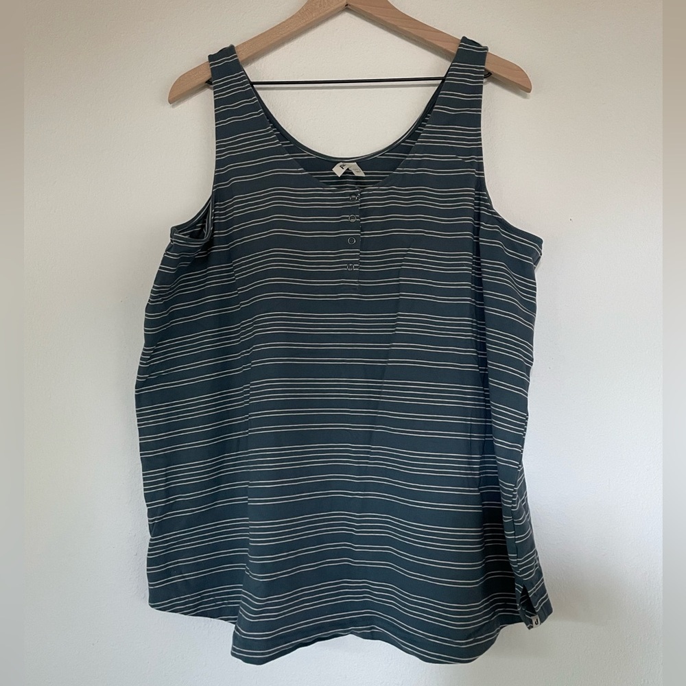 Pact Blue and White Boxy Tank Top